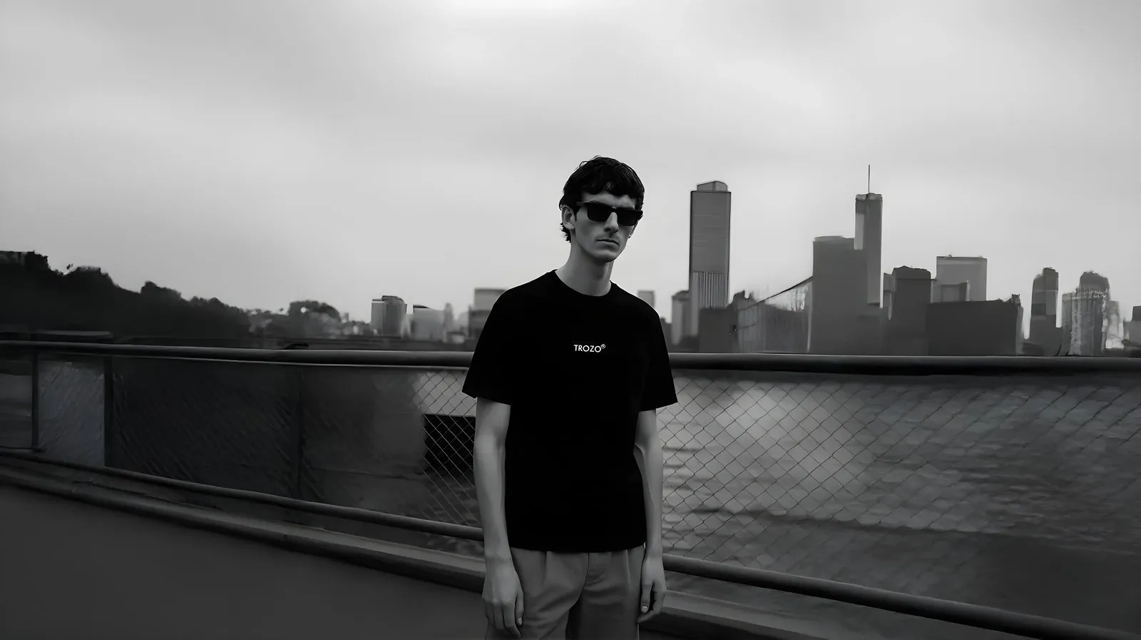 man skating with neon background